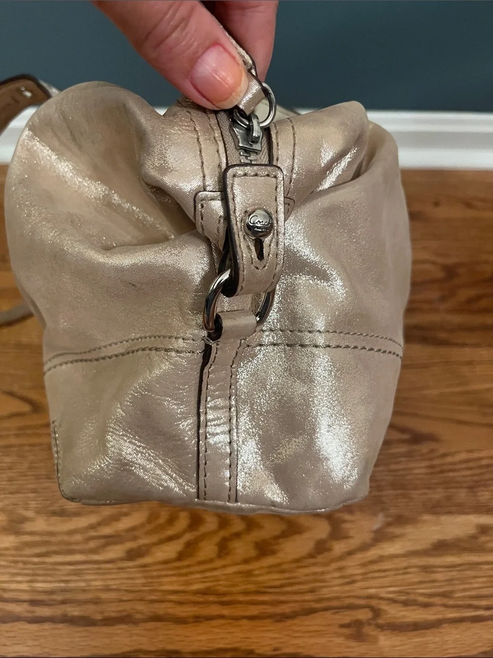 Coach Soho leather satchel shoulder bag (style F17220) in metallic champagne